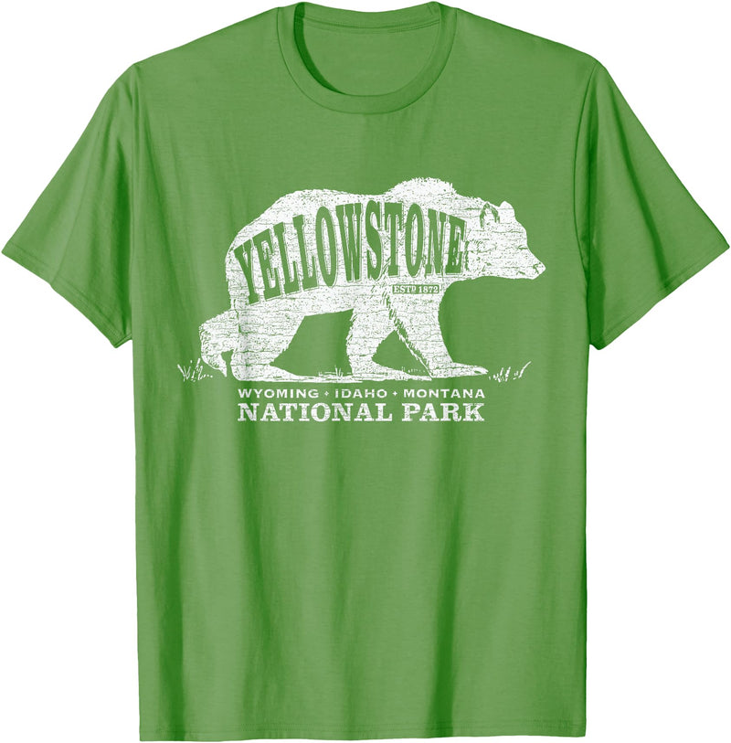 Vintage Yellowstone Retro Tees Tanks Tops Grizzly Bear Yellowstone National Park Est. 1872 T-Shirt - Grass Green