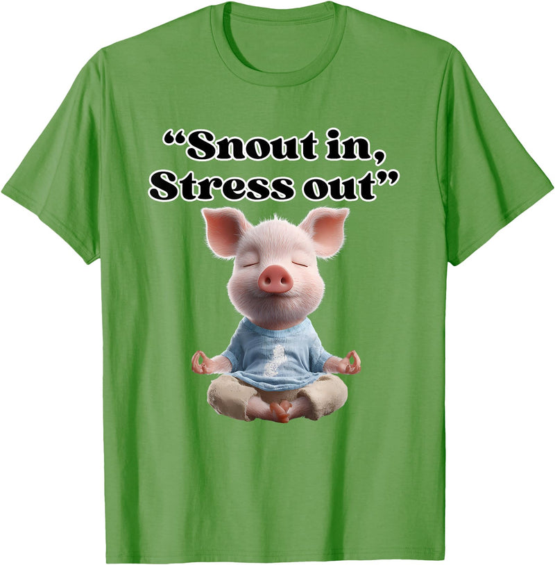 Snout In Stress Out Funny Pig Zen By NKR Snout In Stress Out Funny Pig Zen T-Shirt - Grass Green