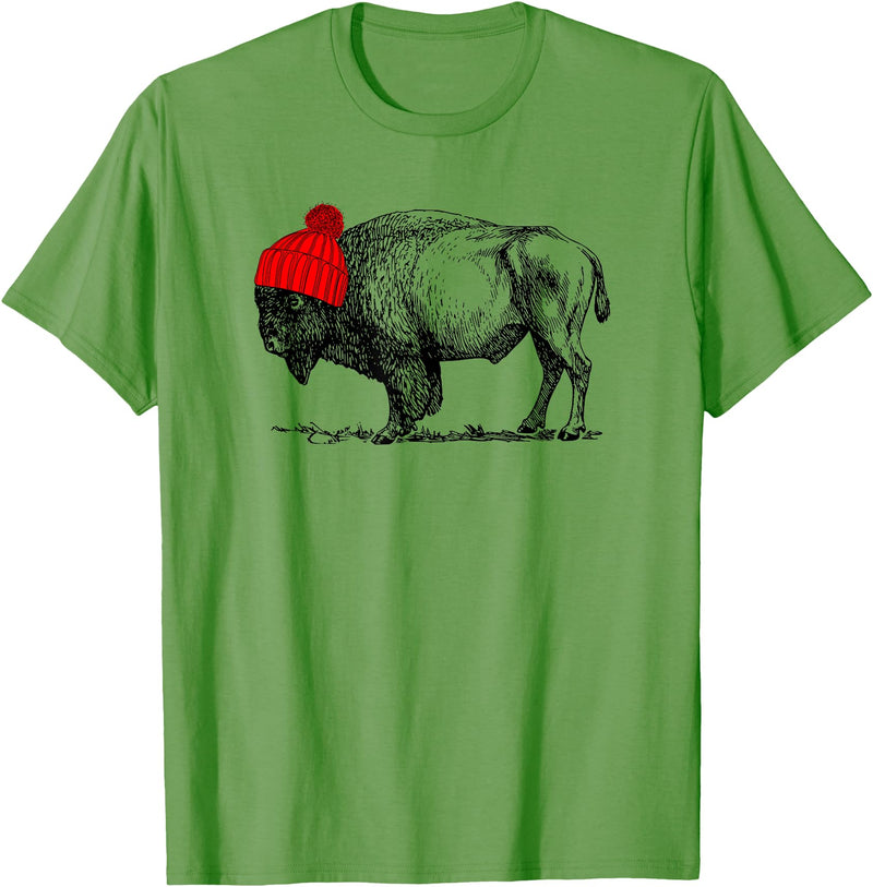 Buffalo Beanie Buffalo Wearing a Beanie Stocking Hat T-Shirt T-Shirt - Grass Green