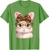 Easter Cute Bunny Rabbit with Glasses Leopard Coquette Bow T-Shirt in Grass Green