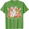 Happy Easter Women Girls Cute Bunny Rabbit Easter Day T-Shirt in Grass Green