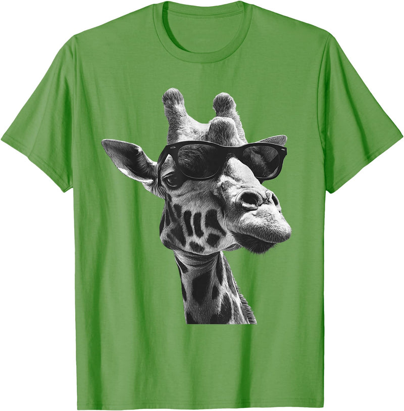 Safari Animal Art Giraffe with Sunglasses Wildlife Safari Giraffe Animal Lover T-Shirt - Grass Green