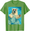 Pool Party Summer Animals Designs Funny Polar Bear with Sunglasses Summer Animal Swimming T-Shirt - Grass Green
