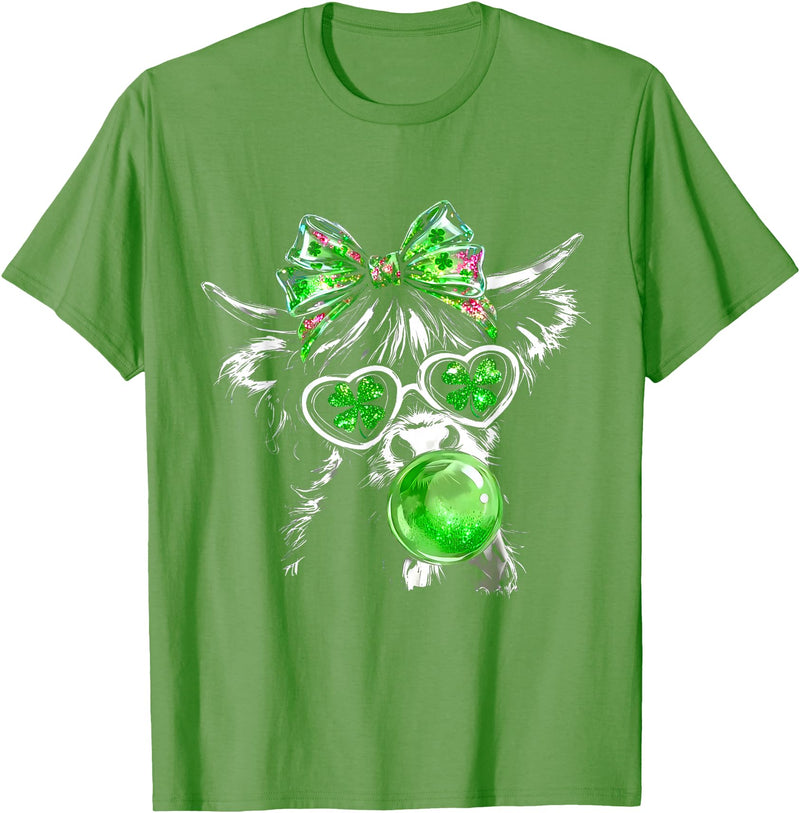 Funny St Patrick’s Day Shamrock Irish Cow Lover Coquette Highland Cow St Patrick’s Day Lucky Irish Cow Lover T-Shirt - Grass