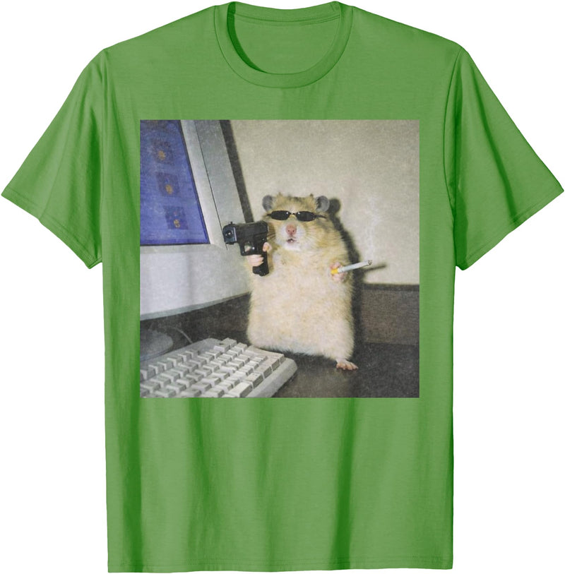 Cyber Hamster Meme Cringe Funny Animal Vintage Graphic Tee T-Shirt - Grass Green