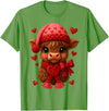 Coquette Bow Highland Cow Valentine Women Girls. Highland Cow Valentines Day Funny Hearts Valentine Cow Women T-Shirt -