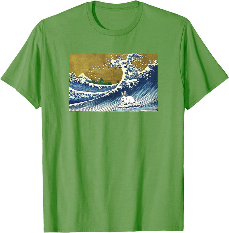 Funny Retro Vintage Surfing a Great Wave Pet Rabbit Lover Hoodie in Grass Green