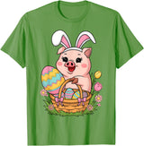 Happy Easter Pig Animal Happy Easter Women Girls Kids Easter Egg Basket Easter Pig T-Shirt - Grass Green