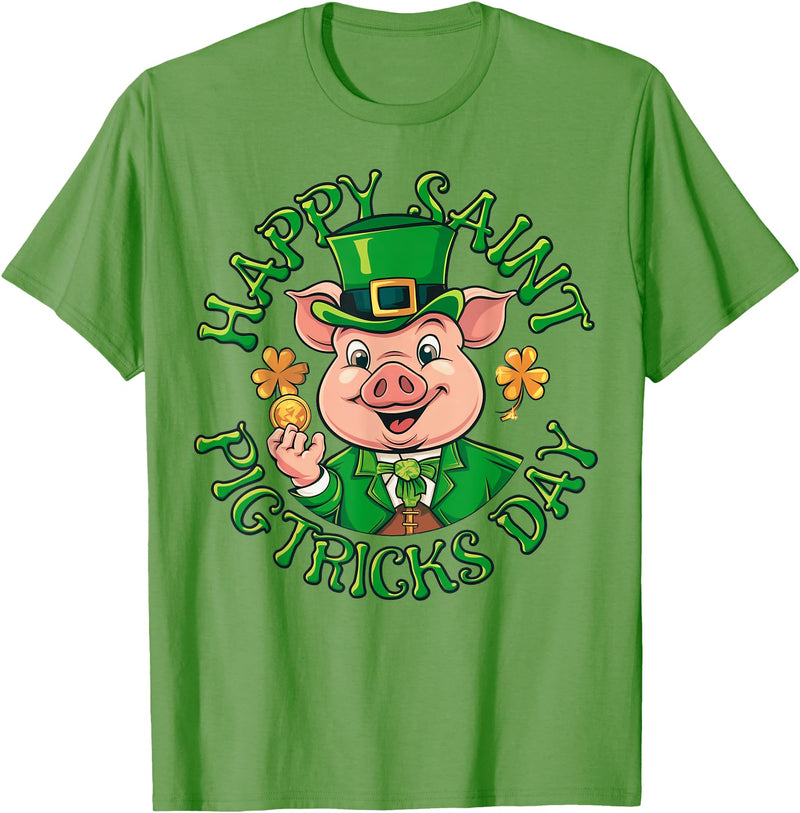 Funny Saint Patricks Day Happy Saint Pigtricks Day St Patricks Pig Leprechaun Funny T-Shirt - Grass Green