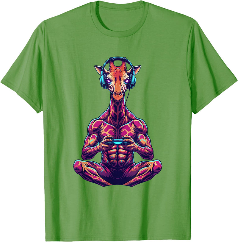 Funny Graphic Gamers tee Giraffe Funny Video Games Giraffe T-Shirt - Grass Green