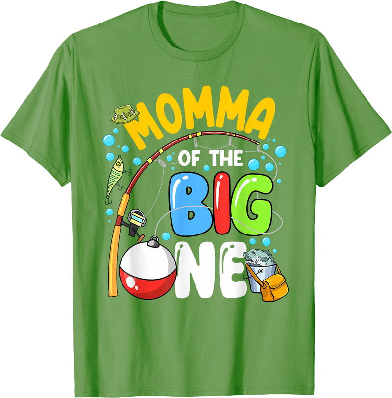 1st Birthday Fishing Themed Outfit Family Matching Momma Of The Big One Fishing Birthday Boy Family Party T-Shirt - Grass Green