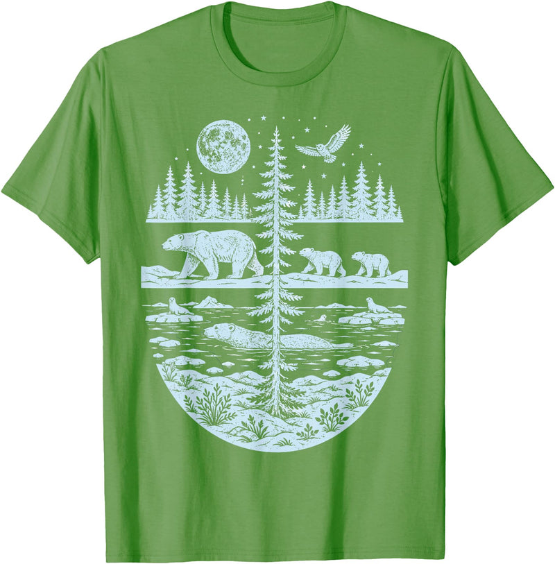 Polar Bear Arctic Tundra Wildlife Nature Lover Polar Bear Arctic Wilderness Nature Scene Wildlife Lover T-Shirt - Grass Green