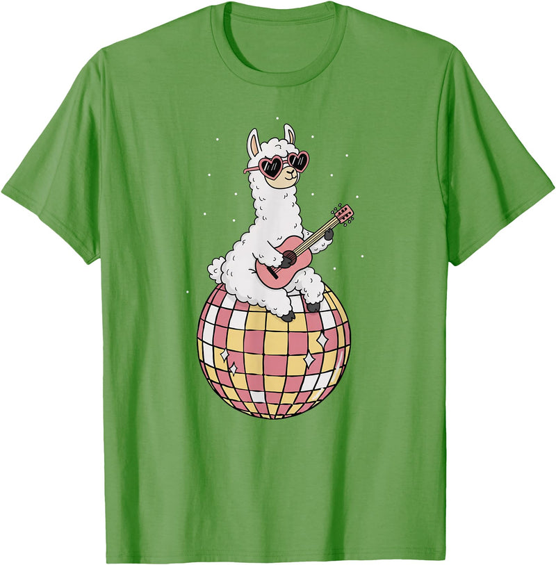 DiscoballAxis1 Funny Llama Disco Dancing Ball Groovy Retro 80s Costume T-Shirt - Grass Green