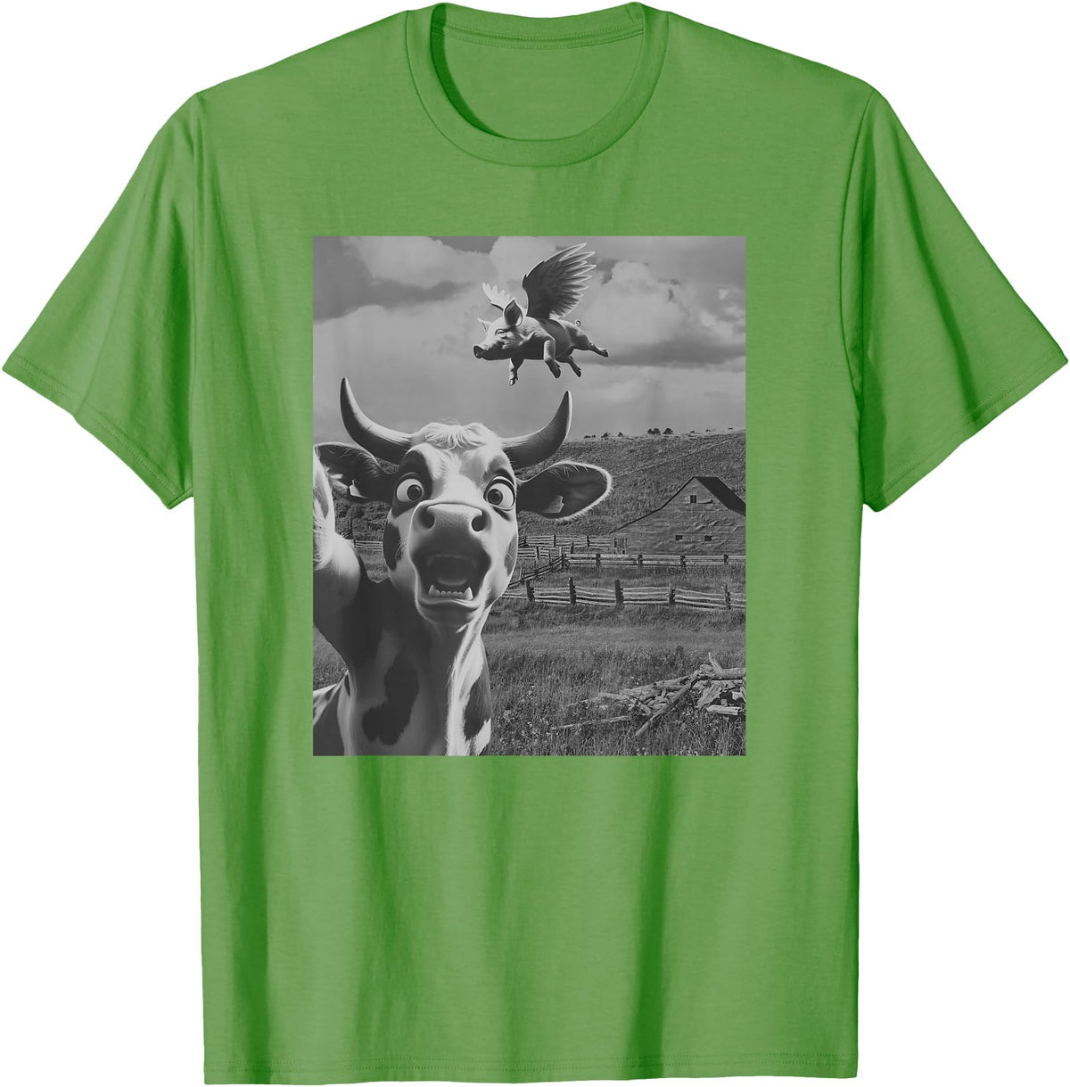 When Pigs Fly Pig Lover Designs Apparel Gifts Cow Selfie With Flying Pigs Fly Funny Gift for Men Women Kid T-Shirt - Grass Green