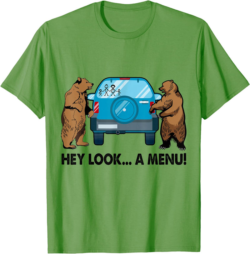 Funny Bear Attack Tips Camping Hiking Gifts Hey Look A Menu Funny Camping Camper Hiking Bear Outdoor T-Shirt - Grass Green