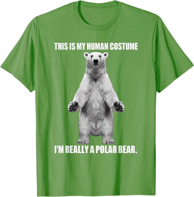 Cool Polar Bear For Men Women This Is My Human Costume I'm Really A Polar Bear Halloween T-Shirt - Grass Green