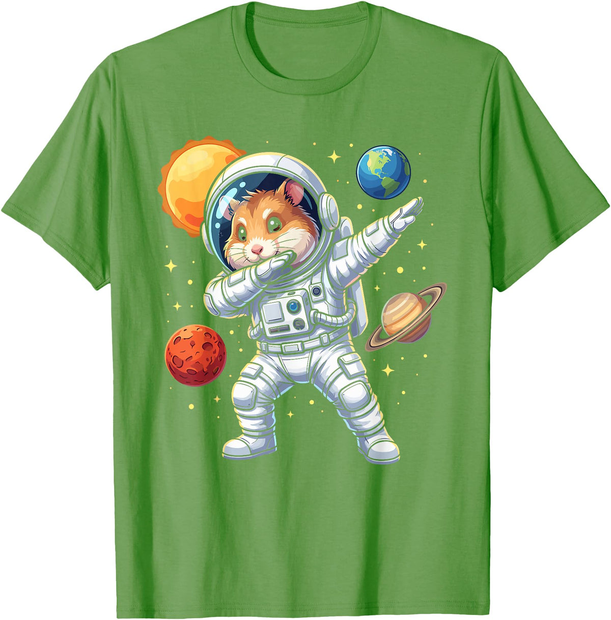 Hamster Astronaut Dabbing Funny Space Animal for Kids T-Shirt - Grass Green