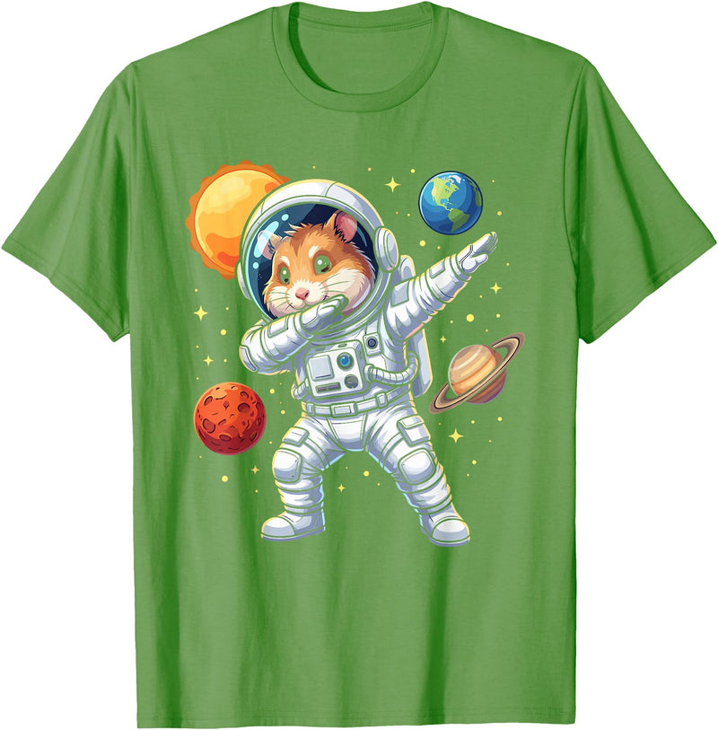 Hamster Astronaut Dabbing Funny Space Animal for Kids T-Shirt - Grass Green