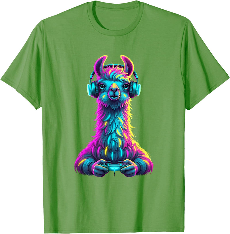 Llama Gamer Lovers Animal Men Women Kids Llama Gaming Animal Video Games Funny Llama T-Shirt - Grass Green