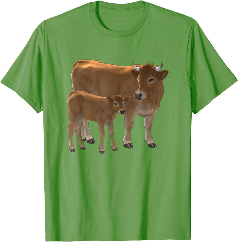 Bauernhof-Tiere von CSForest Aubrac Cow and Aubrac Calf Cattle Farm Animals T-Shirt - Grass Green