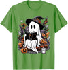 Ghost Spooky Season Teacher Outfit Ghost Reading Books Pumpkin Halloween T-Shirt - Grass Green