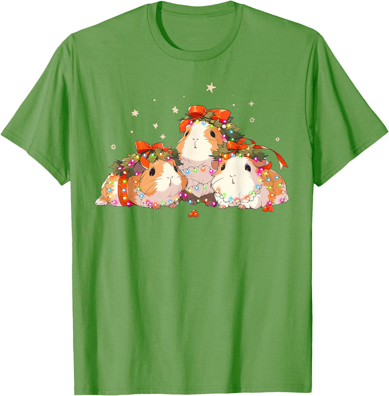Guinea Pig Christmas Clothing Guinea Pigs Tangled Up In Christmas Lights Guinea Pig Lover T-Shirt - Grass Green