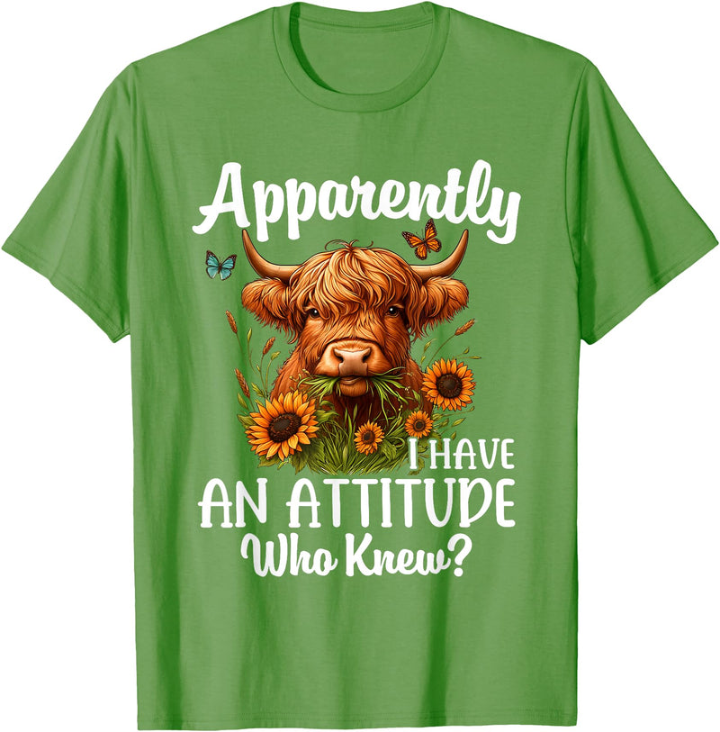 Sarcastic Humor Highland Cow Farm Cow Girls Women Apparently I Have An Attitude Who Knew Sarcasm Highland Cow T-Shirt -
