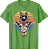 Giraffes Gift For A Giraffe Lover Retro Sunset Giraffe Raccoon Giraffes T-Shirt - Grass Green
