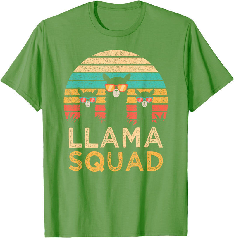 Llama Squad With Glasses Funny Funny Llama Squad Sunglasses Cool Llamas Vintage Gift T-Shirt - Grass Green