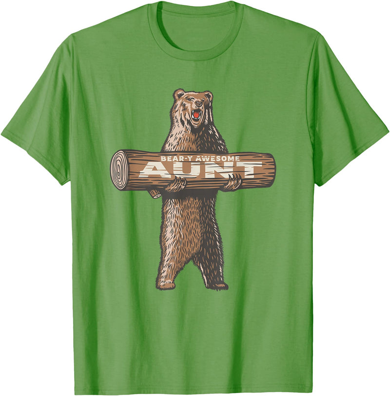 Cartba Aunt Co. Bear-y Awesome Aunt Funny Saying Cute Auntie T-Shirt - Grass Green