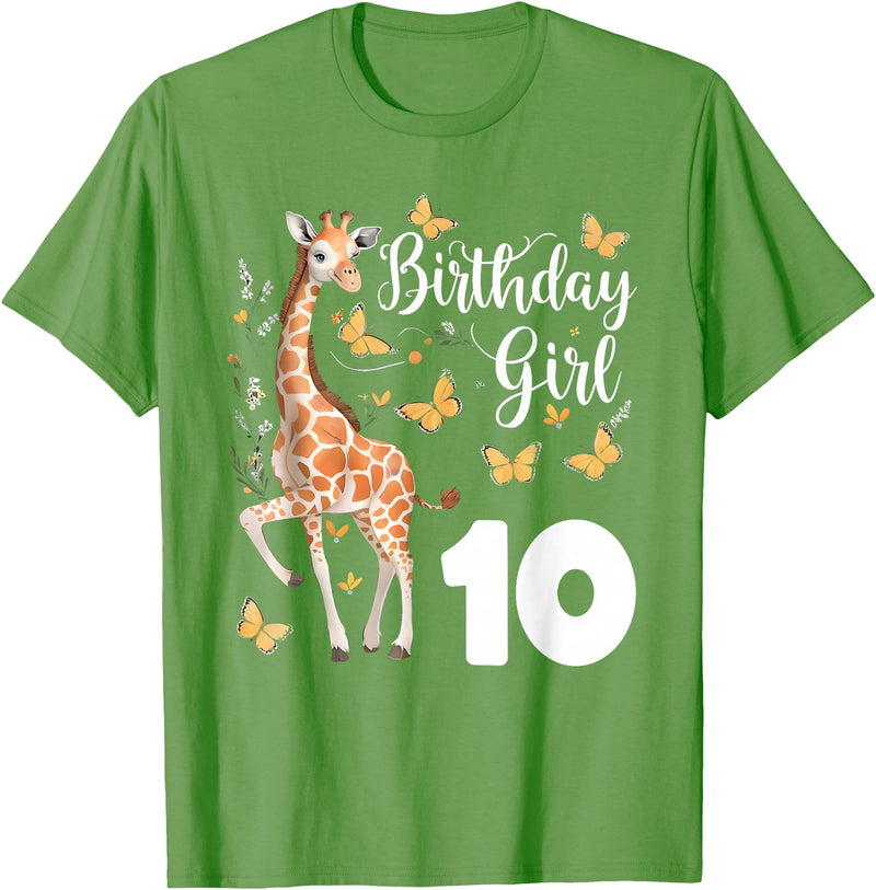 Giraffe Birthday Party by LazyPanda Giraffe 10th Birthday Girl 10 Years Old Giraffe Lover T-Shirt - Grass Green