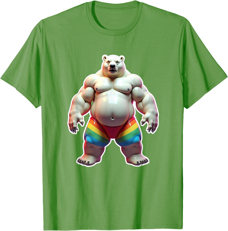 Jay Moe Design "I Love Bears" Fun Gay Pride Vintage Rainbow T-Shirt - Grass Green