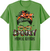 TeeaxArt Spooky Halloween Gifts Messy Bun Spooky Medical Records Pumpkin Halloween Bat T-Shirt - Grass Green