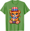 Kawaii Red White and Blue Fourth July Little Kids Cute Teddy Bear Patriotic 4th July Gift Bubble Boba Tea USA T-Shirt - Grass Green