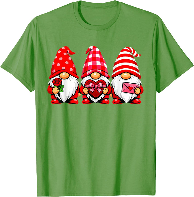 Three Gnome Crew Family Outfit Gnomes Love Valentine's Day Buffalo Leopard Heart Women Men T-Shirt - Grass Green