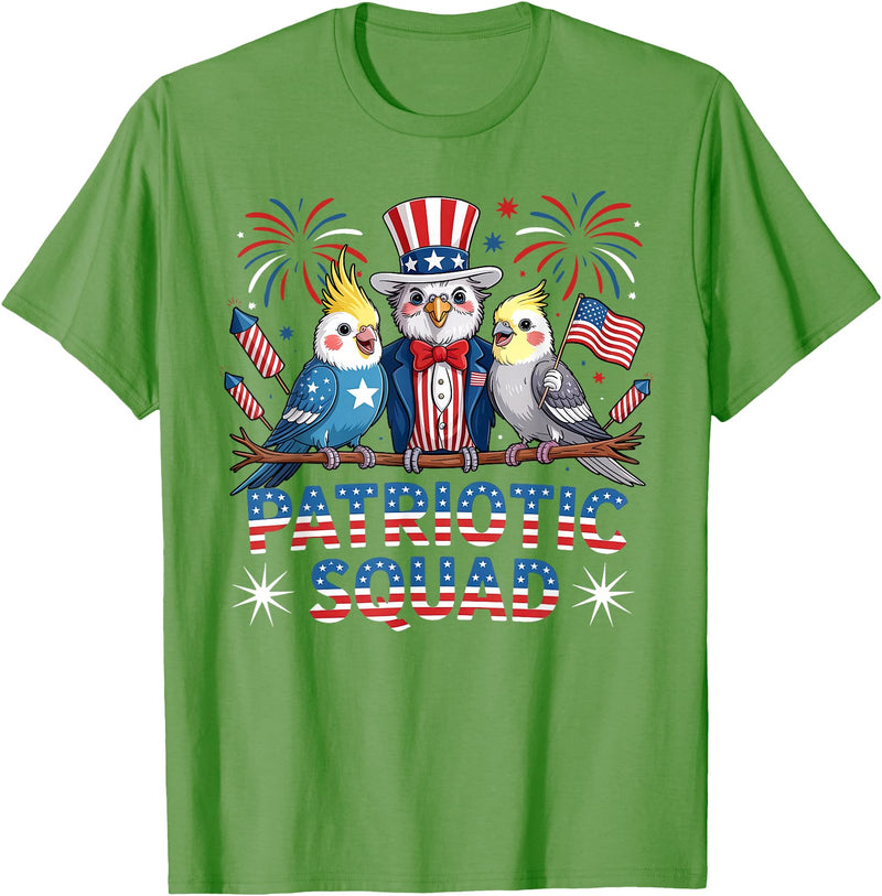Cockatiel Parakeet Bird 4th Of July Bird Lover Patriotic Cockatiel Parakeet Bird Birdwatching 4th of July T-Shirt - Grass Green