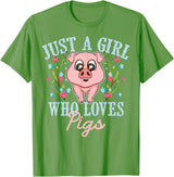 Cool Animal Farmers Year Of Pig Women Girl Designs Funny Just A Girl Who Loves Pigs Gift | Cute Mini Piggy Kids T-Shirt - Grass Green