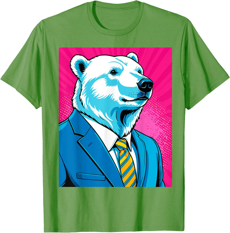 Pop Art Graphic Designs Co. Pop Art Polar Bear in Business Suit T-Shirt - Grass Green