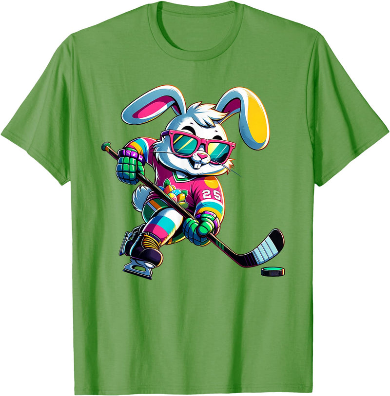 Happy Easter Bunny Hockey Rabbit Men Women Kid T-Shirt in Grass Green