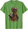 Molten Skull Fire Horror Skeleton Art Designs Spooky Halloween Skull Skeleton Fire Dark Fantasy T-Shirt - Grass Green
