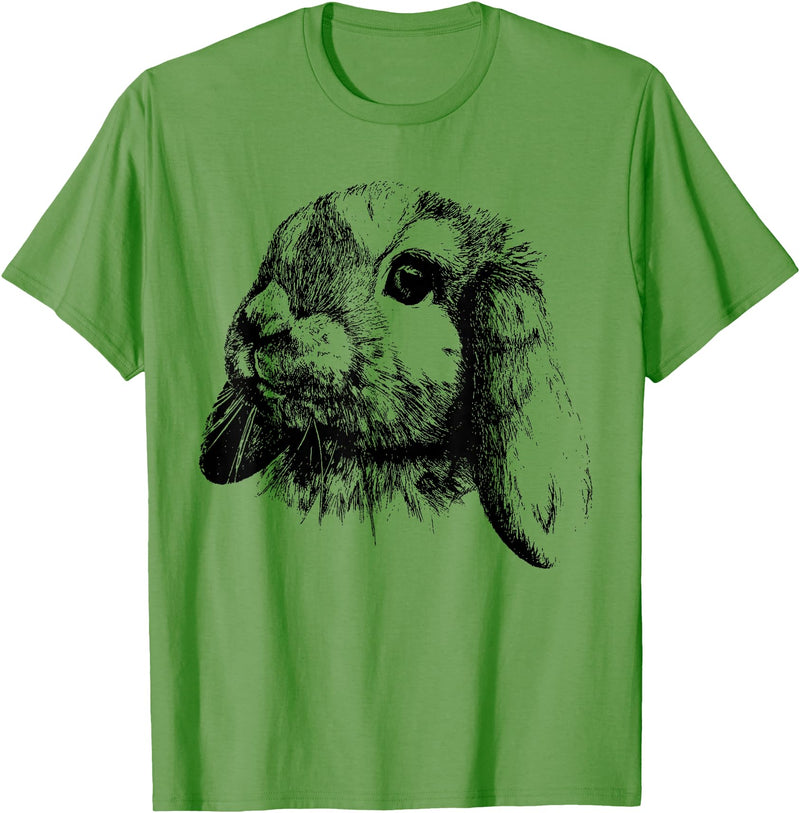 Rabbit Bunny Realistic Drawing , Graphic Lop Eared Bunny T-Shirt in Grass Green