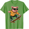Pig Skateboarding Skater Men Boys Kids Skateboard Pig Riding Skateboard Skater Pig Graphic T-Shirt - Grass Green