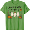 Retro Hangin’ With My Boos Funny Ghost Halloween T-Shirt - Grass Green