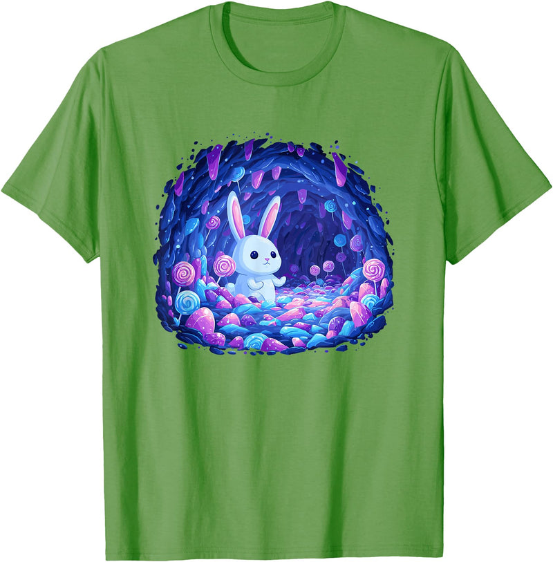 Enchanting Bunny in Candy Cave Fantasy World T-Shirt in Grass Green