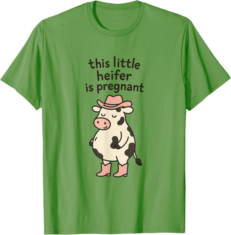 Funny Western Cow Pregnancy Announcement Thanksgiving Pregnancy Announcement Funny Cowgirl Mama to Be T-Shirt - Grass Green