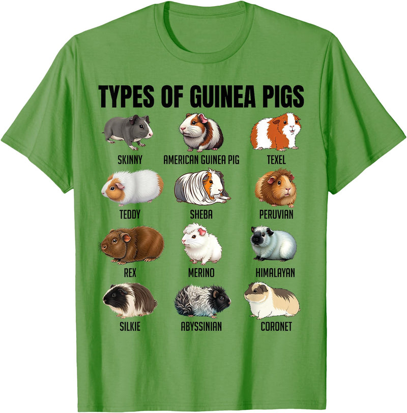 Educational Science Ideas Types of Guinea Pigs Educational Cavy Enthusiast Adults Kids T-Shirt - Grass Green