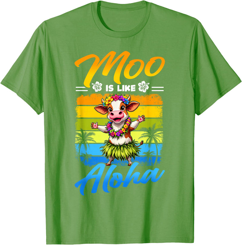 Aloha Animal Hawaii Flower Chain Hula Dance Art Hawaii Animal Haku Lei Grass Skirt Hula Dance Aloha Cow T-Shirt - Grass Green