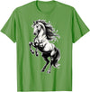 Urban Empyre Shire Horse White Equestrian Rearing T-Shirt - Straight - Grass Green