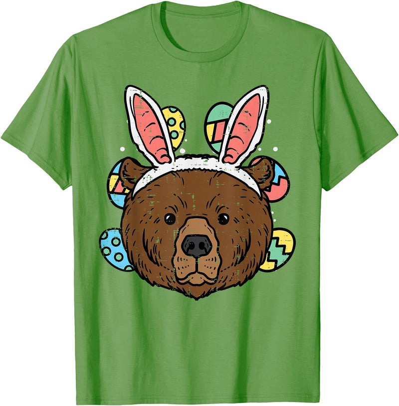 Easter Shirts Women Men Kids Children Easter Gift Easter Bear Face Bunny Ears Eggs Cute Animal Men Women Kids T-Shirt - Grass Green