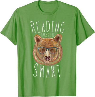 Reading Makes You Smart Bear With Glasses Librarian Bookworm T-Shirt